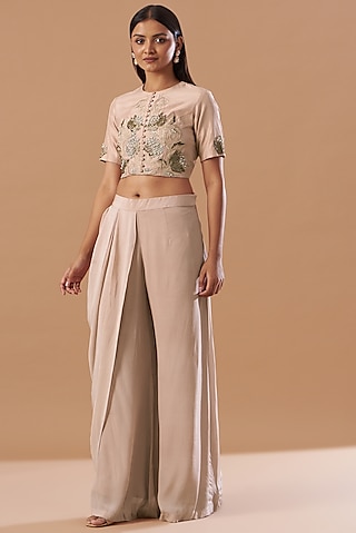 Blush Pink Silk & Georgette Draped Pant Set by Aashima Behl
